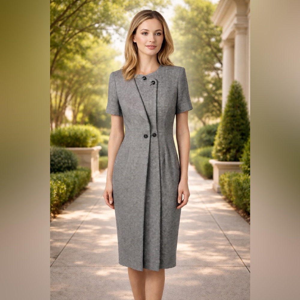 Vintage Petite Sophisticate Sheath Dress Black White Tailored Classic 4P